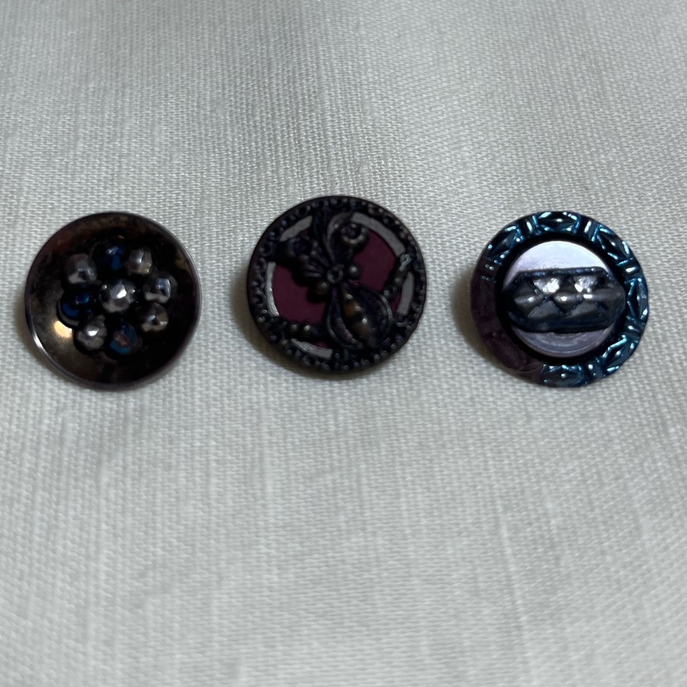 Set of 3 Decorative Metal Buttons-Vintage